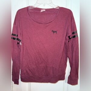 PINK Victoria’s Secret Burgundy Long Sleeve Tee Logo Sleeve Stripe XS